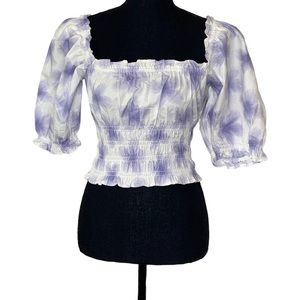 Levi's Blue White Floral Tilly Smocked Shirred Blouse D